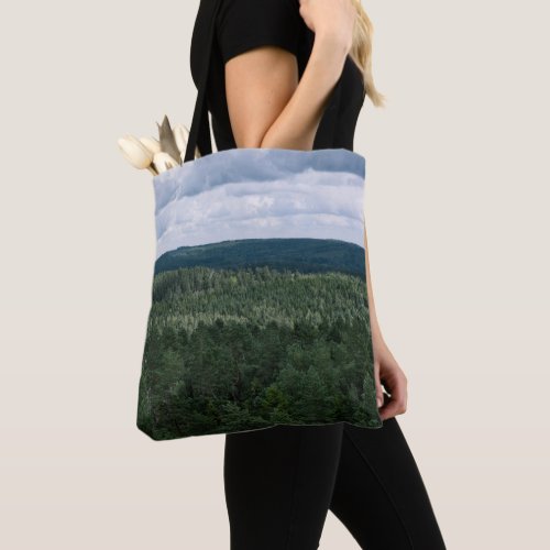 Cloudy Green Forest Landscape Aerial Photo Tote Bag