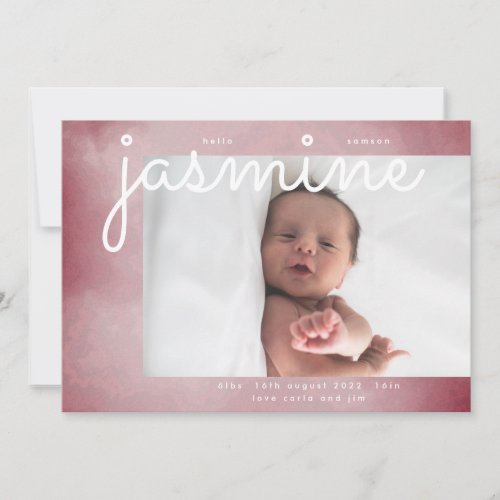 Cloudy Modern Maroon Boy Photo Modern Birth Announcement