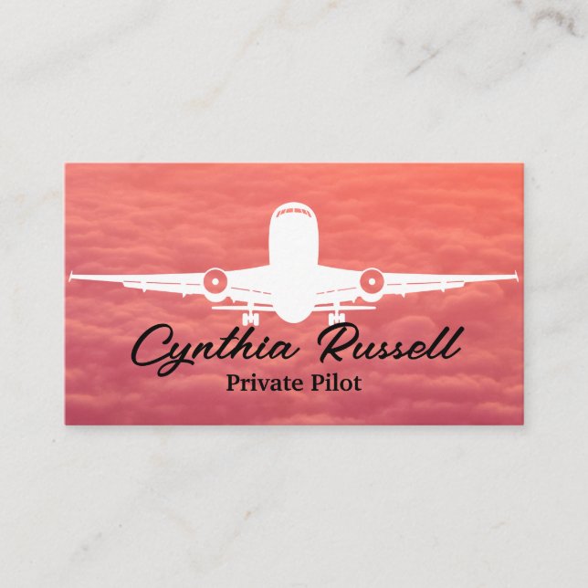 Cloudy Skies | Plane Flying Logo Business Card (Front)