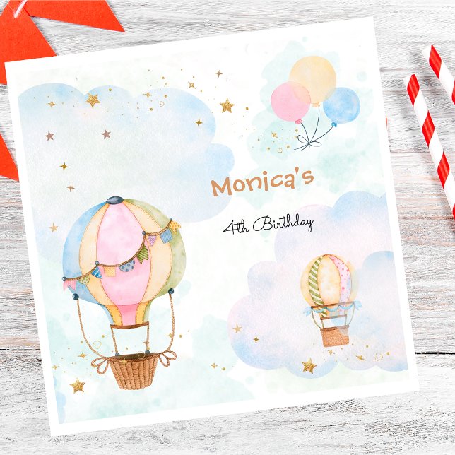 Cloudy sky hot air balloons kids birthday napkins (Creator Uploaded)