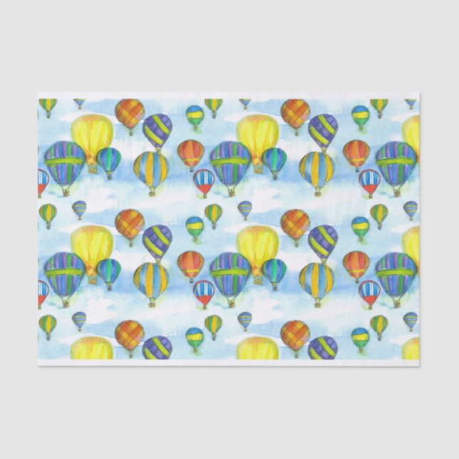 Cloudy Sky Hot Air Balloons Watercolor Tissue Paper (Front)