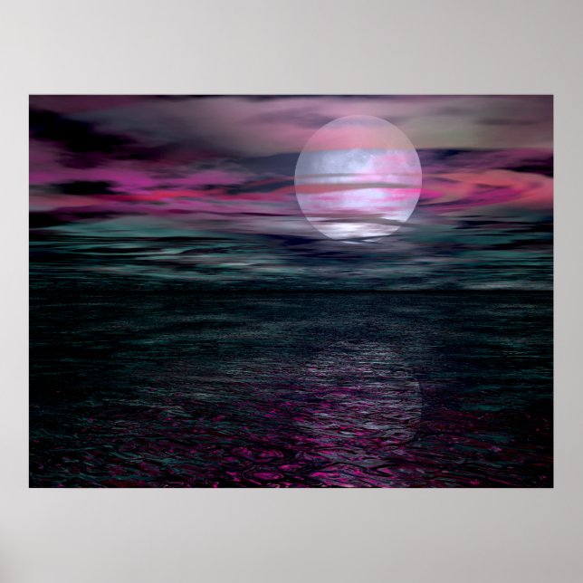 Cloudy Sky Ocean Moon Rise Poster (Front)