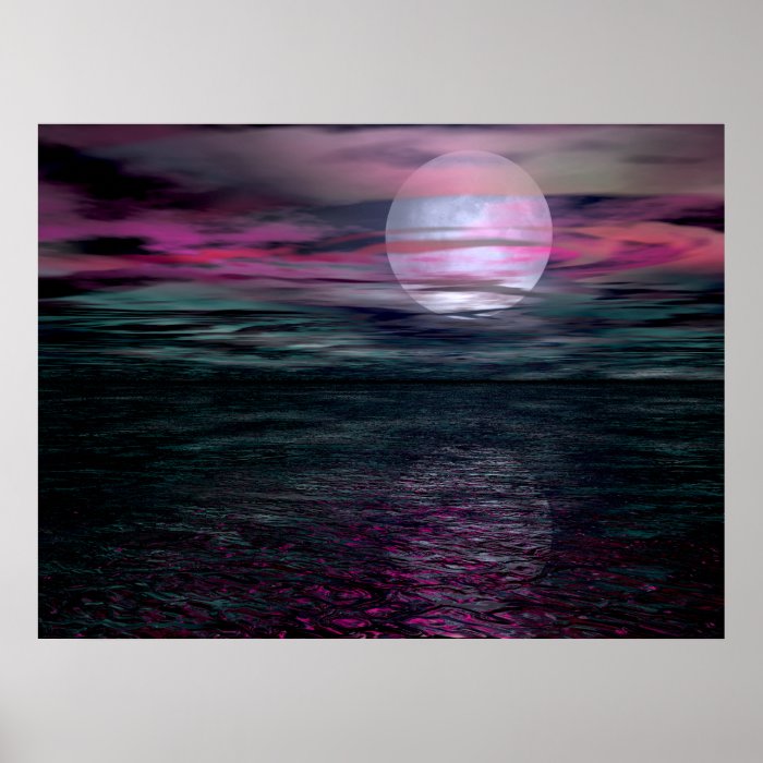 Cloudy Sky Ocean Moon Rise Print