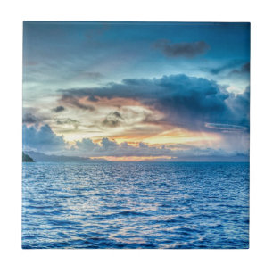 Cloudy Sky Over Ocean Coast of Bora Bora Ceramic Tile