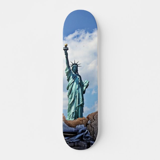 Cloudy Sky Statue Of Liberty Skateboard (Front)