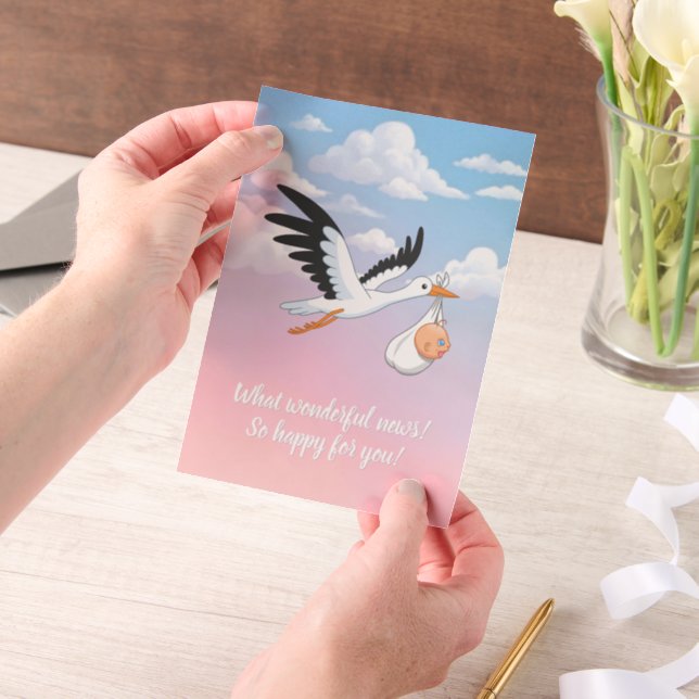 Cloudy Sky Stork Baby Shower Insert Vellum Invitations (Handheld)