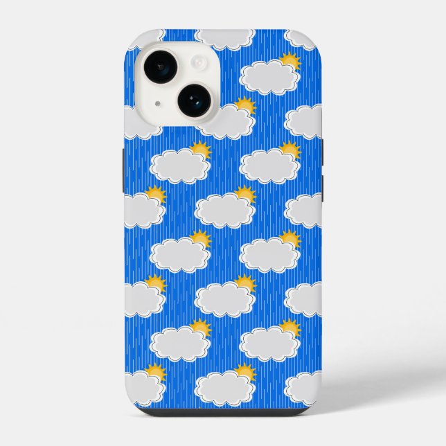 Cloudy Sunny Rain Pattern Design Blue Iphone Case (Back)