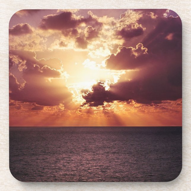 Cloudy Sunset Over Sea Horizon Beverage Coaster (Front)
