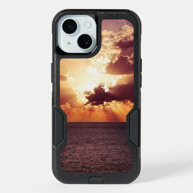 Cloudy Sunset Over Sea Horizon iPhone 15 Case (Back)