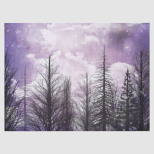 Cloudy Winter Purple Pine Forest Decoupage Tissue Paper