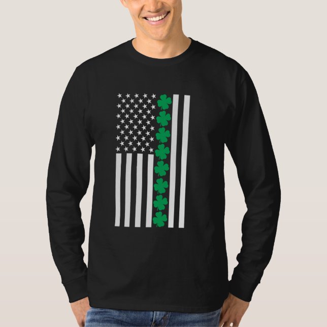 Clover American Flag Shamrock St Patricks Day Iris T-Shirt (Front)