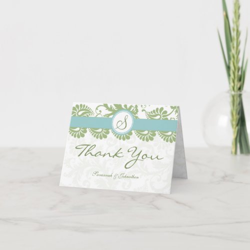 Clover and Aqua Damask Thank You Cards