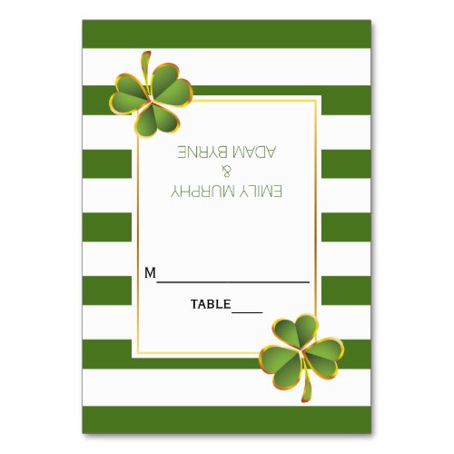 Clover and green stripes Irish wedding escort card