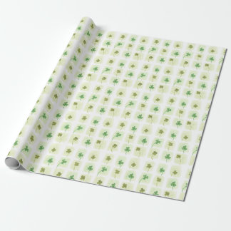 Clover and Shamrocks Watercolor Patchwork Pattern Wrapping Paper