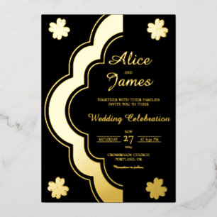 Clover Arch Gate Elegant Black Gold Foil Wedding Invitation