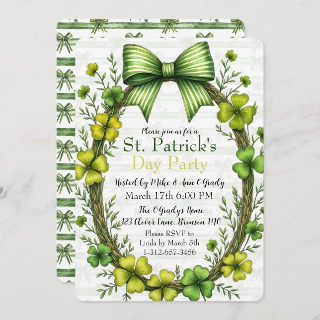Clover & Bow St. Patrick’s Day Party Design Invitation (Front/Back)