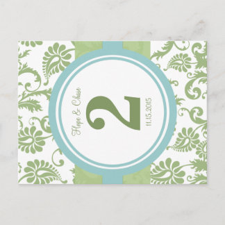 Clover Damask and Aqua Table Number