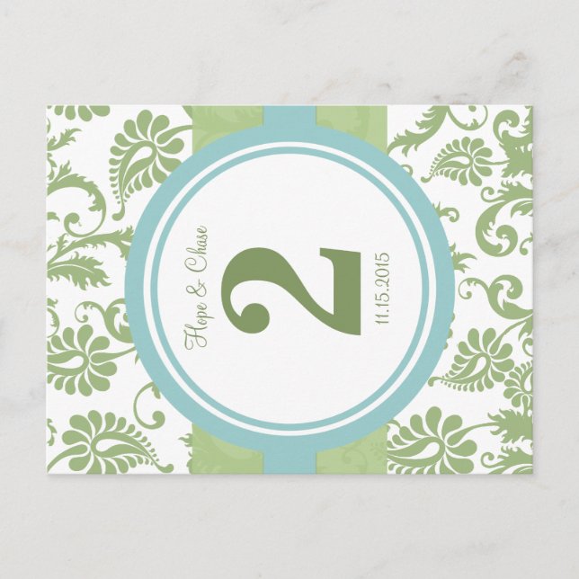 Clover Damask and Aqua Table Number (Front)