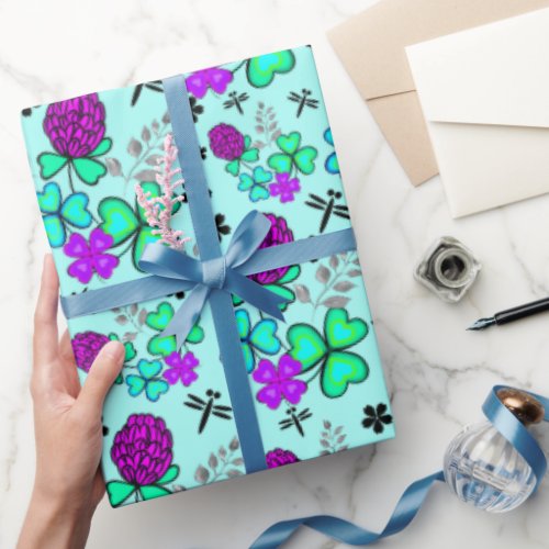 clover dragonfly  four leaf clove  Wrapping Paper 
