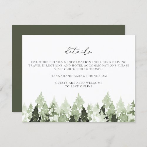 CLOVER Earthy Green Pine Tree Wedding Details Card