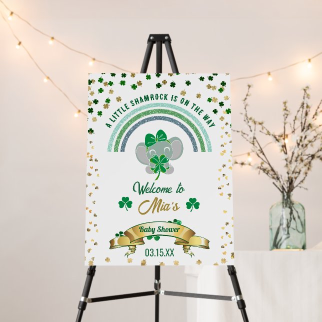 Clover Elephant St Patrick Baby Shower Welcome Foam Board (In Situ (Stand))