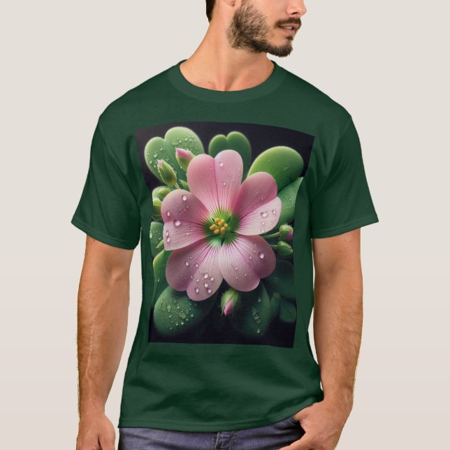 Clover Floral Pink and Green Oxalis T-Shirt (Front)