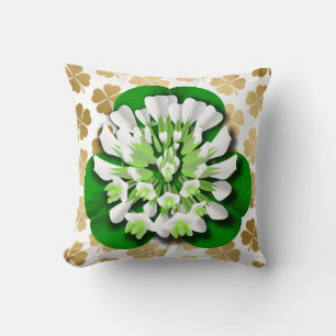 Clover Flower & Gold Shamrocks Throw Pillow