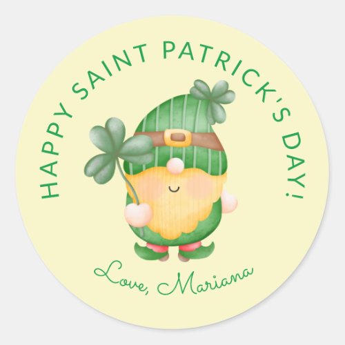 Clover Gnome Happy Saint Patricks Day Party Favors Classic Round Sticker