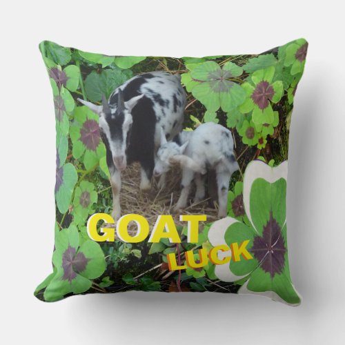 Clover GOAT Luck Cust Text Throw Pillow