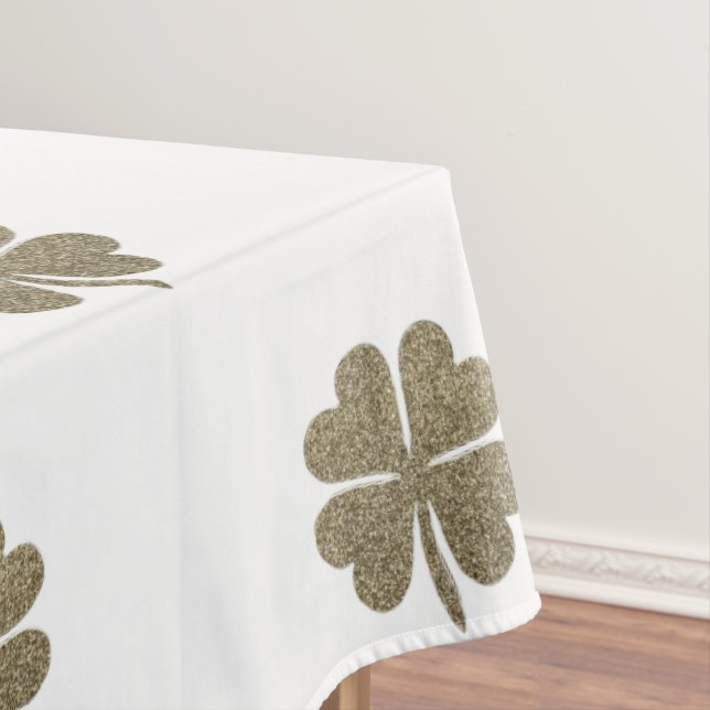 Clover Good Luck Symbol Gold Look Elegant Pattern Tablecloth (In Situ)