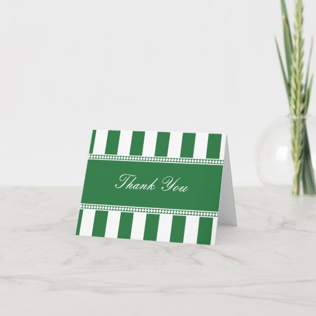 Clover Green and White Cafe Stripes Thank You Note (Front)