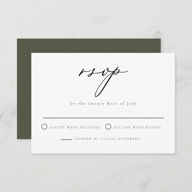 CLOVER Green Minimalist Script Wedding RSVP Card  (Front/Back)