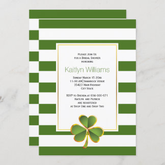 Clover, green stripes Irish wedding bridal shower Invitation