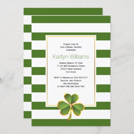 Clover, Green Stripes Irish Wedding Bridal Shower Invitation