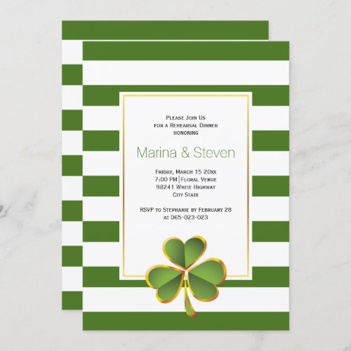 Clover  green stripes wedding rehearsal dinner invitation