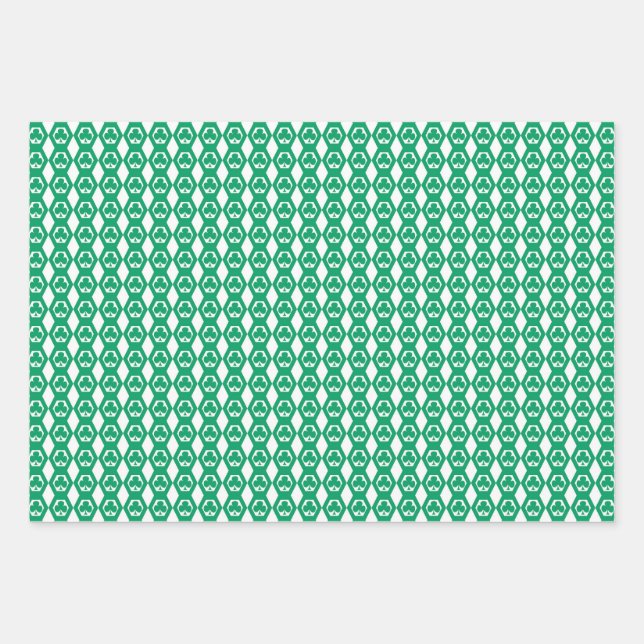 Clover Green White Hexagon Pattern Wrapping Paper Sheets (Front)