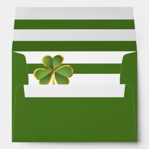 Clover green white stripes monogram Irish wedding Envelope