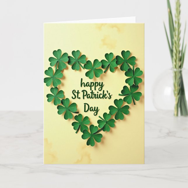 Clover Heart Pattern St Patricks Card (Front)