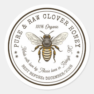 Clover honey canning sticker with vintage bee