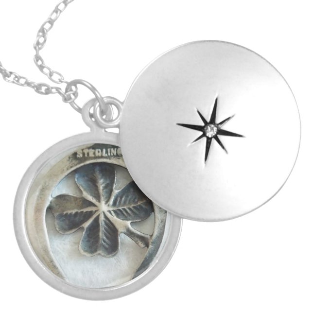 CLOVER HORSESHOE DOUBLE LUCKY CHARM LOCKET NECKLACE (Front)