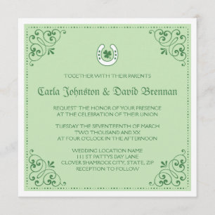 Clover horseshoe green St Patrick's day wedding Invitation