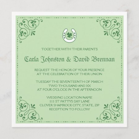 Clover Horseshoe Green St Patrick's Day Wedding Invitation