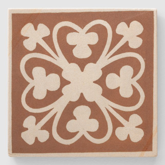 Clover Irish Celtic Art Design Red Stone Coaster (Front)