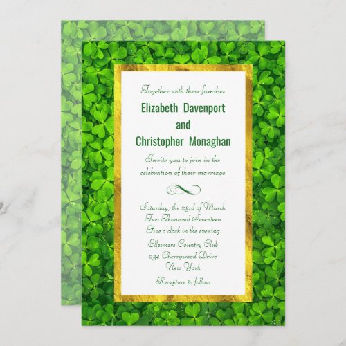 Clover Leaf Field with FAUX Gold Foil Frame Invitation