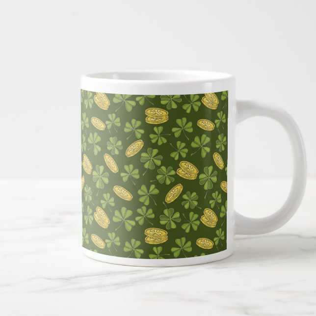 Clover Leaf & Gold Coin Pattern Giant Coffee Mug (Right)