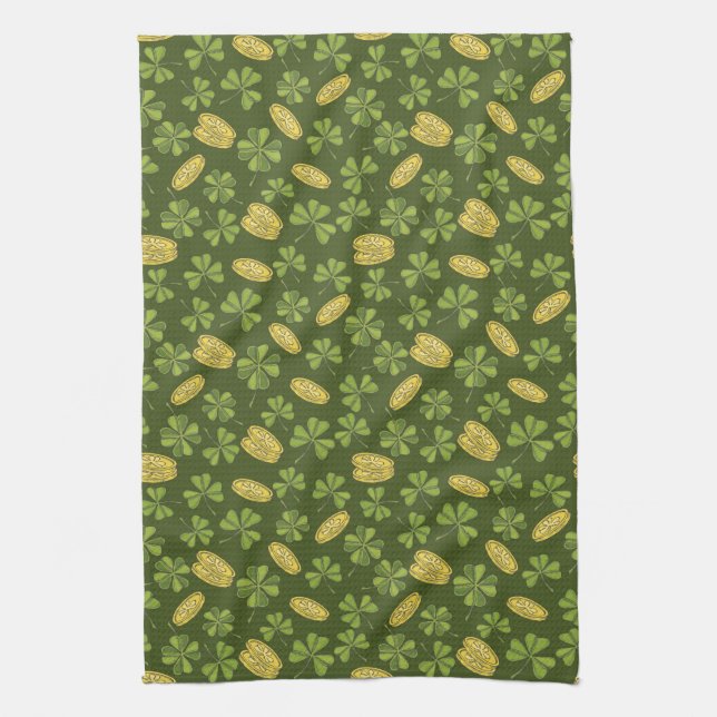 Clover Leaf & Gold Coin Pattern Kitchen Towel (Vertical)