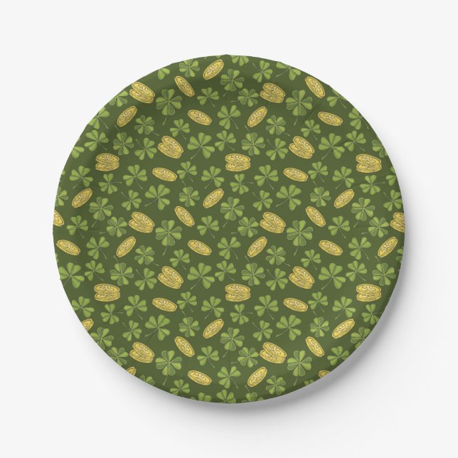Clover Leaf & Gold Coin Pattern Paper Plates (Front)