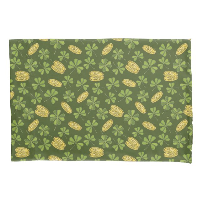 Clover Leaf & Gold Coin Pattern Pillow Case (Front-Left)