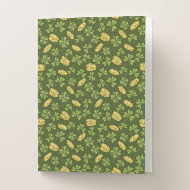 Clover Leaf & Gold Coin Pattern Pocket Folder (Front)