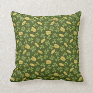 Clover Leaf & Gold Coin Pattern Throw Pillow